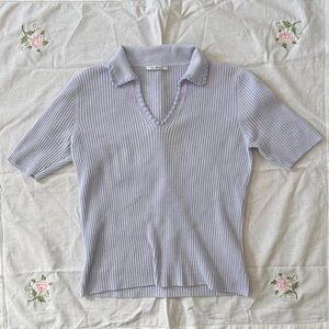 ⟡ ribbed knit polo top - light blue ⟡